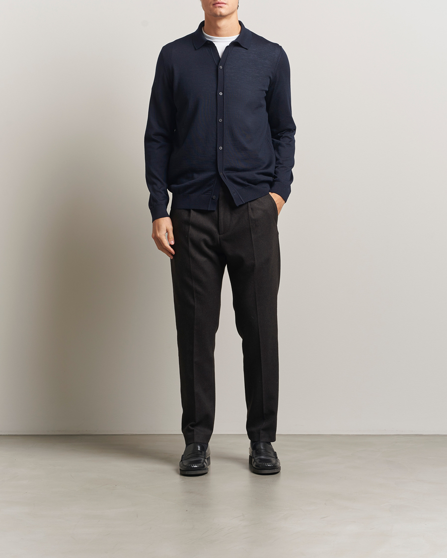 Herre | Trøjer | BOSS BLACK | Helbert Wool Cardigan Dark Blue