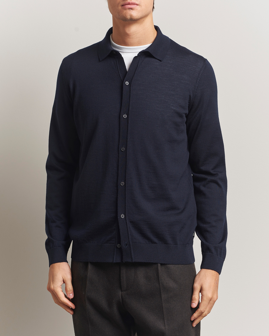 Herre | Trøjer | BOSS BLACK | Helbert Wool Cardigan Dark Blue
