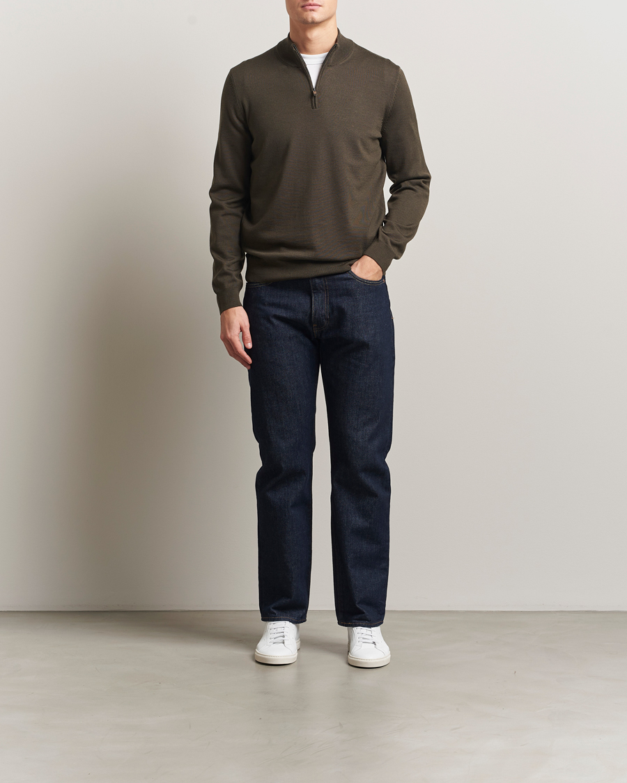 Herre | Trøjer | BOSS BLACK | Ebenji Merino Knitted Half Zip Open Green