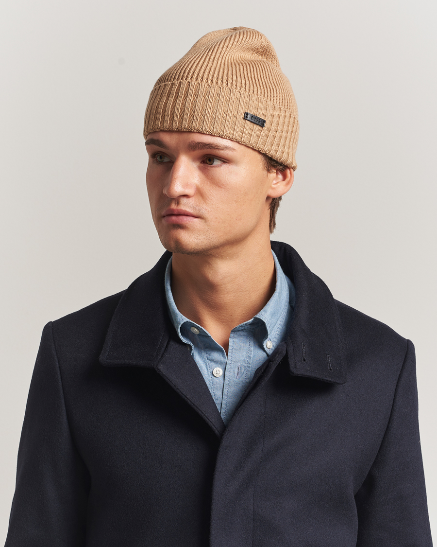 Herre | Huer | BOSS BLACK | Fati Wool Beanie Medium Beige