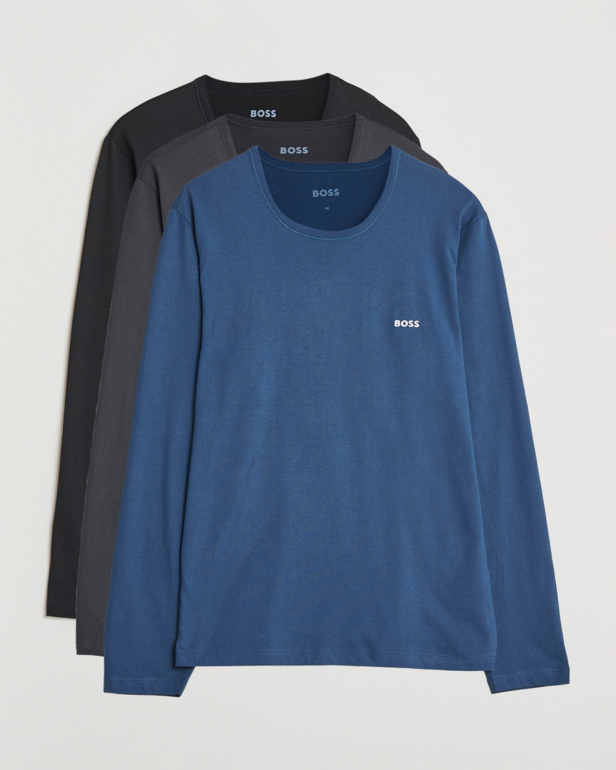 Herre | T-Shirts | BOSS BLACK | 3-Pack Long Sleeve T-Shirt Grey/Blue/Black