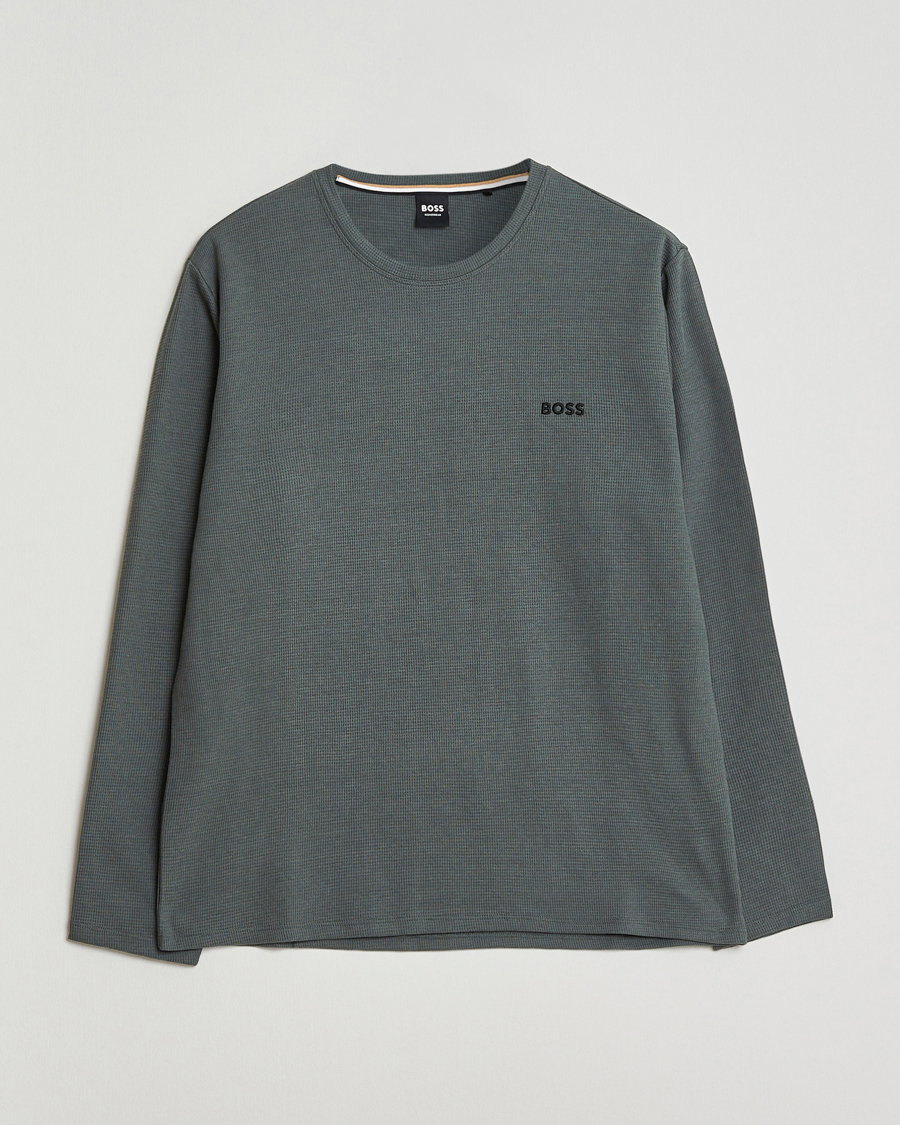 Herre | Pyjamas & Morgenkåber | BOSS BLACK | Waffle Long Sleeve Pyjama T-Shirt Open Green