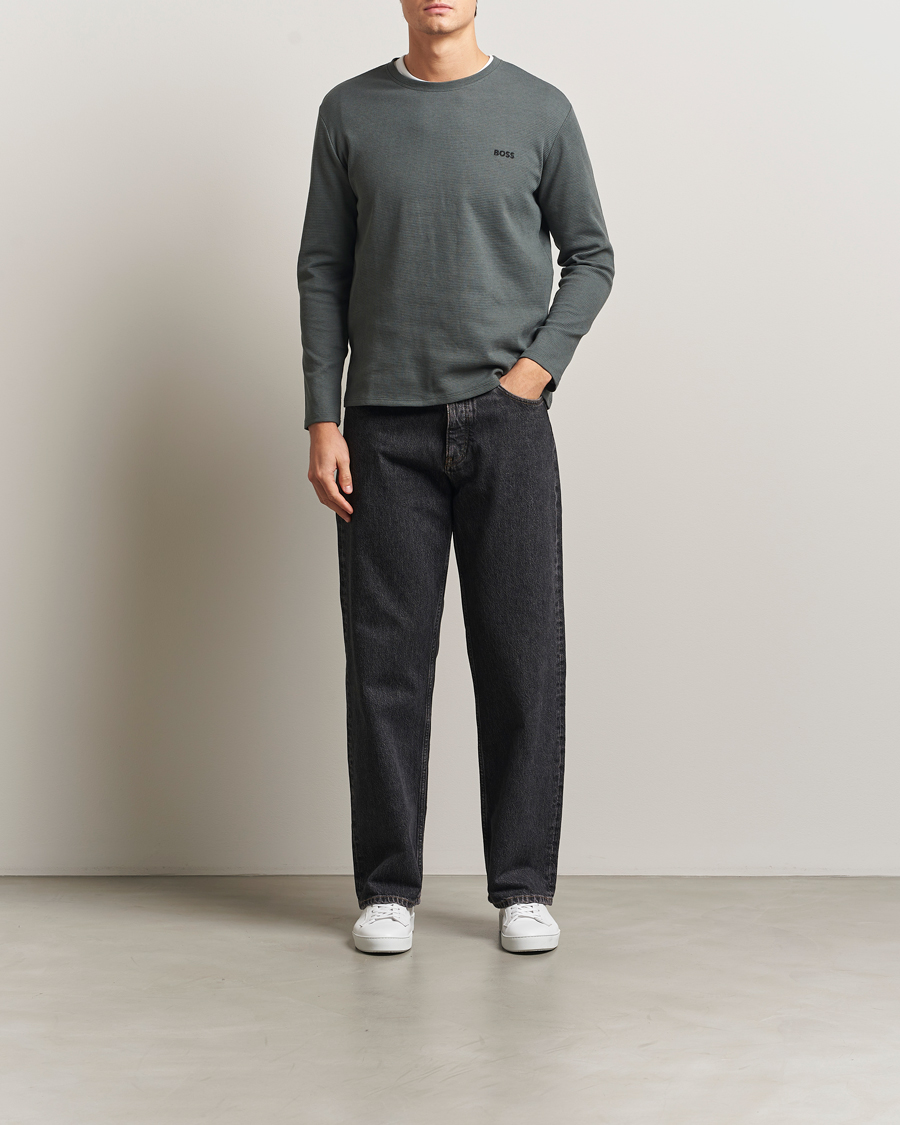 Herre | Pyjamas & Morgenkåber | BOSS BLACK | Waffle Long Sleeve Pyjama T-Shirt Open Green