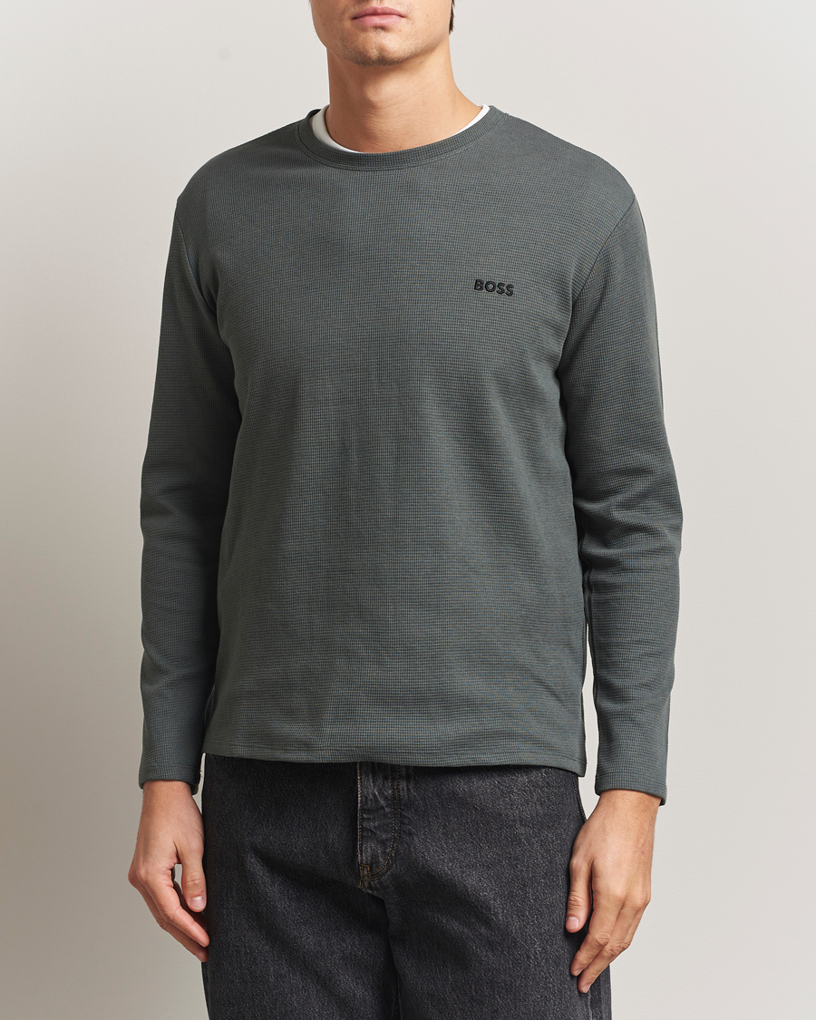 Herre | Pyjamas & Morgenkåber | BOSS BLACK | Waffle Long Sleeve Pyjama T-Shirt Open Green