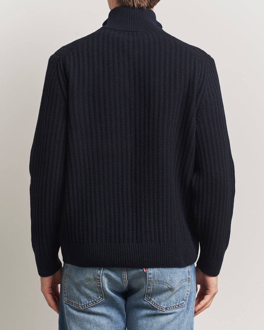 Herre | Trøjer | BOSS ORANGE | Kwinter Ribbed Wool Knitted Half Zip Dark Blue