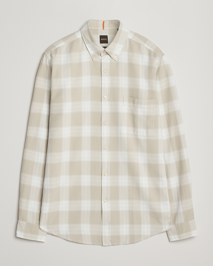 Herre | Skjorter | BOSS ORANGE | Rickert Brushed Cotton Checked Shirt Light Beige