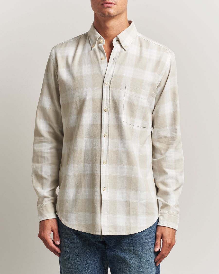 Herre | Skjorter | BOSS ORANGE | Rickert Brushed Cotton Checked Shirt Light Beige