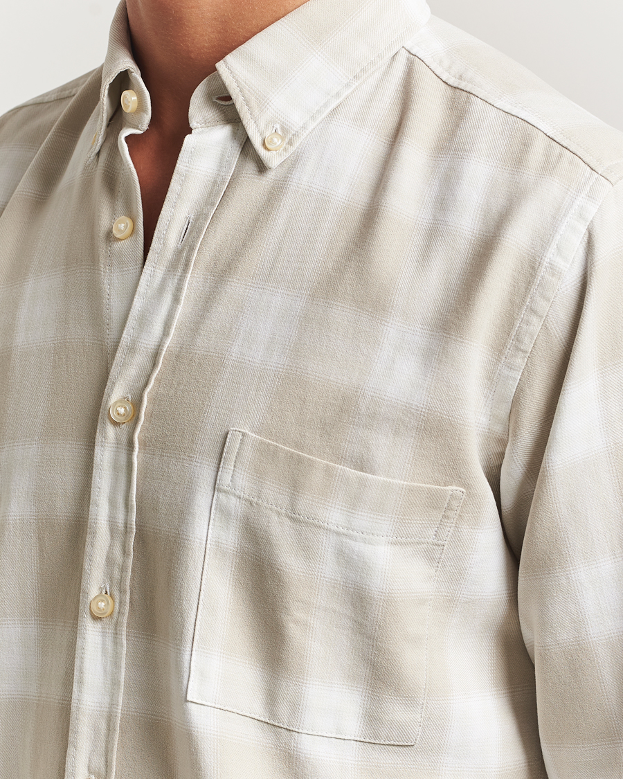 Herre | Skjorter | BOSS ORANGE | Rickert Brushed Cotton Checked Shirt Light Beige
