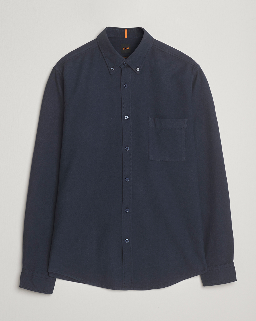 Herre | Skjorter | BOSS ORANGE | Rickert Brushed Cotton Shirt Dark Blue