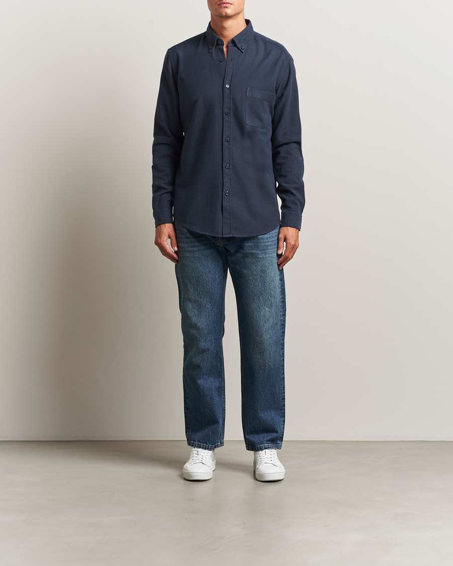 Herre | Skjorter | BOSS ORANGE | Rickert Brushed Cotton Shirt Dark Blue
