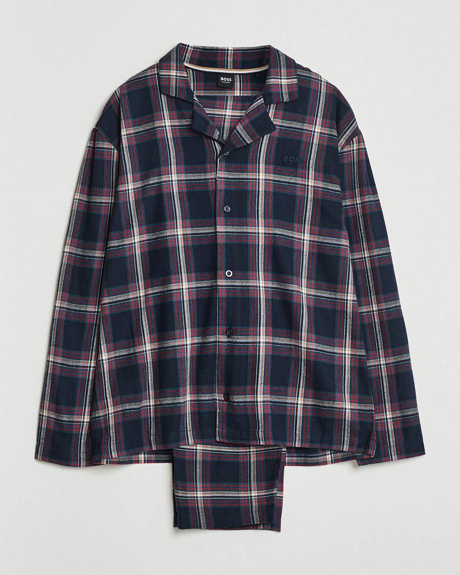 Herre | Pyjamas & Morgenkåber | BOSS BLACK | Flannel Long Sleeve Pyjama Set Open Blue