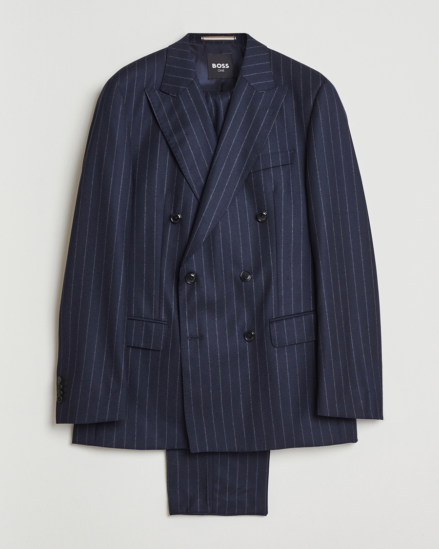Herre | Jakkesæt | BOSS BLACK | Huge Wool Double Breasted Pinstriped Suit Dark Blue