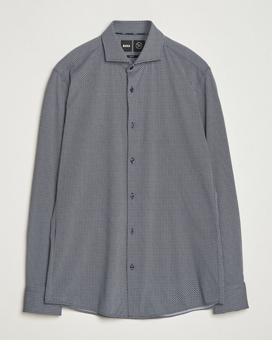 Herre | Skjorter | BOSS BLACK | Hank 4-Way Printed Stretch Shirt Dark Blue