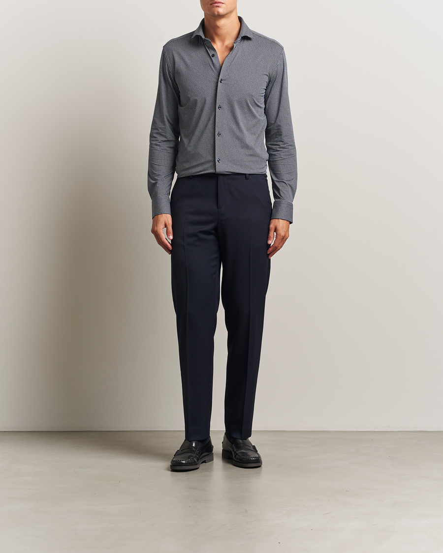 Herre | Skjorter | BOSS BLACK | Hank 4-Way Printed Stretch Shirt Dark Blue