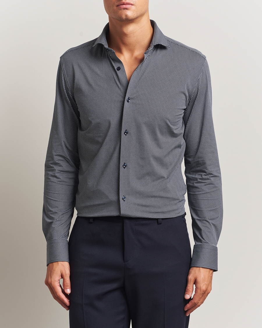 Herre | Skjorter | BOSS BLACK | Hank 4-Way Printed Stretch Shirt Dark Blue