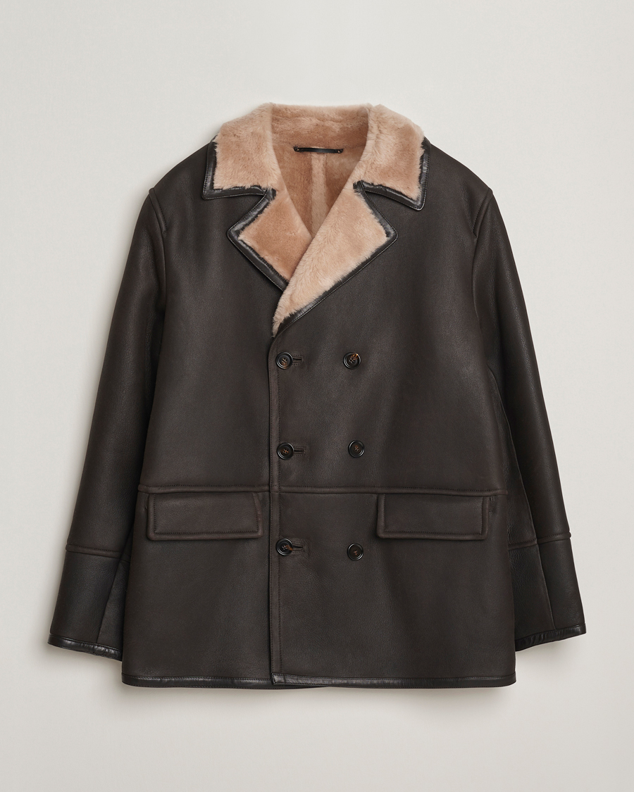 Herre | Jakker | BOSS CAMEL | Mabano Leather Peacoat Brown