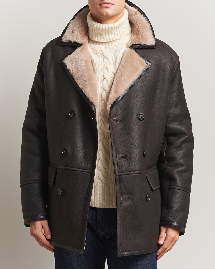 Herre | Jakker | BOSS CAMEL | Mabano Leather Peacoat Brown