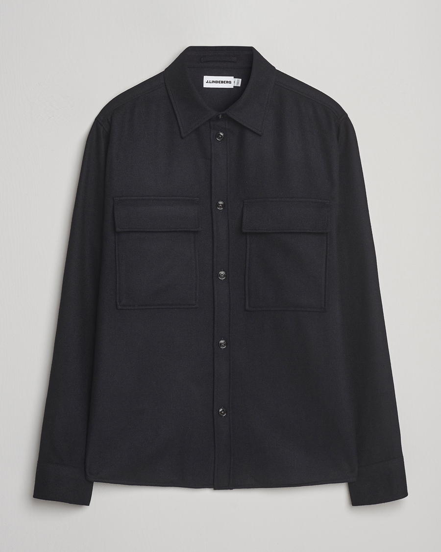 Herre | Skjorter | J.Lindeberg | Flat Wool Overshirt Black