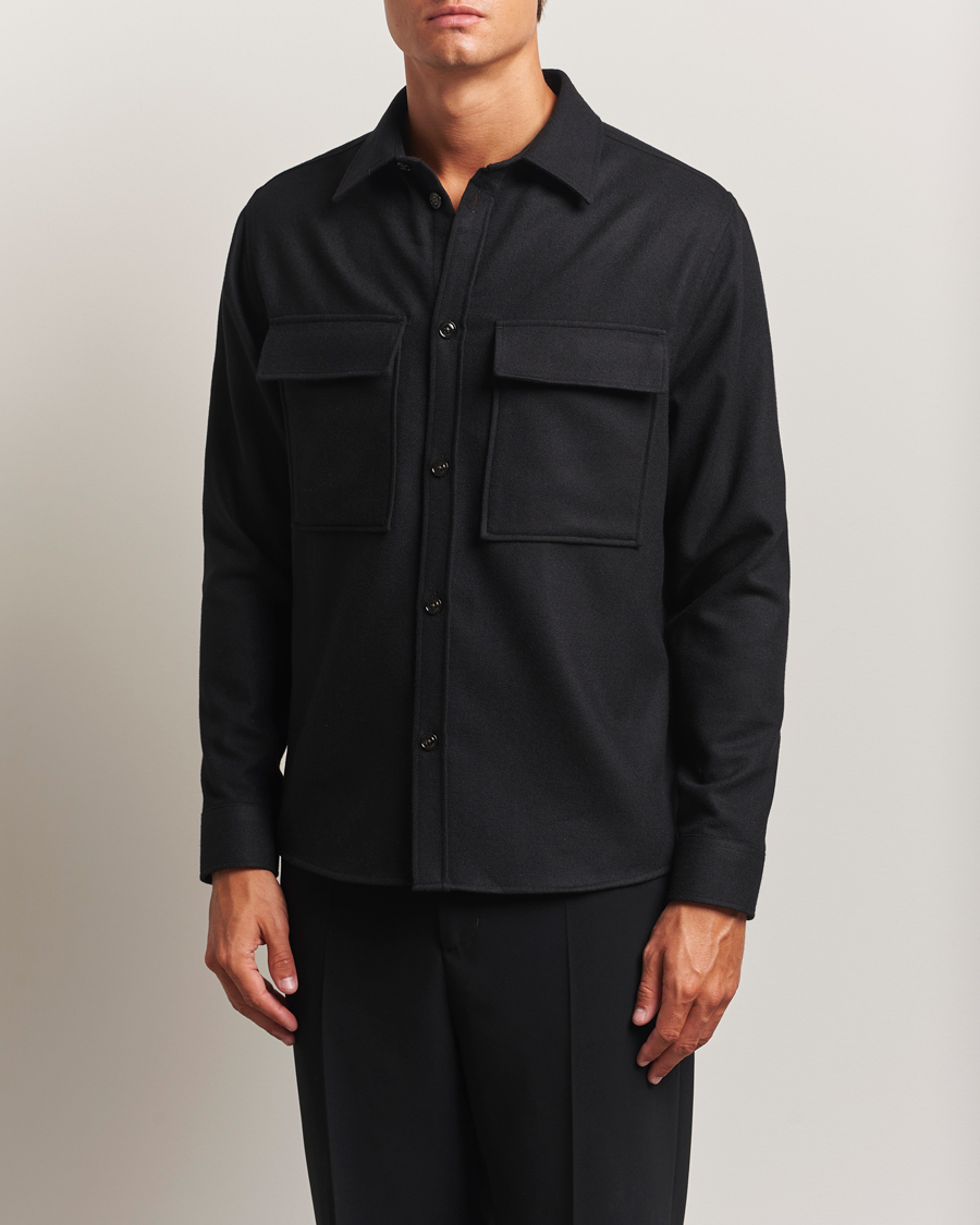 Herre | Skjorter | J.Lindeberg | Flat Wool Overshirt Black