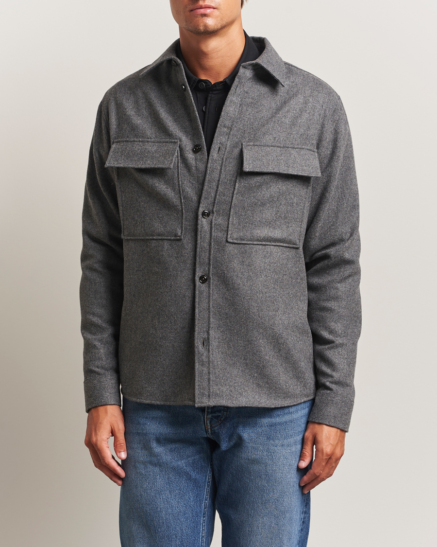 Herre | Skjorter | J.Lindeberg | Flat Wool Overshirt Dark Grey Melange