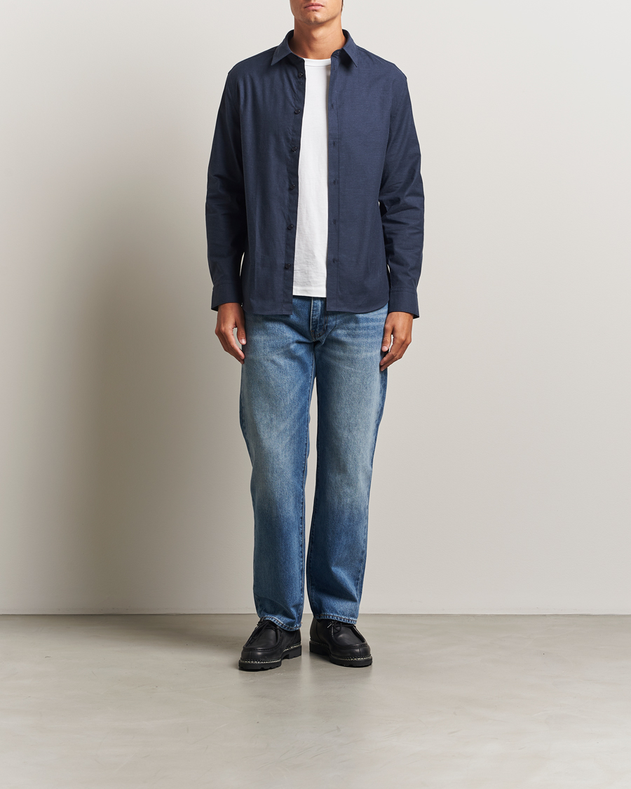 Herre | Skjorter | J.Lindeberg | Slim Fit Light Flannel Shirt Navy