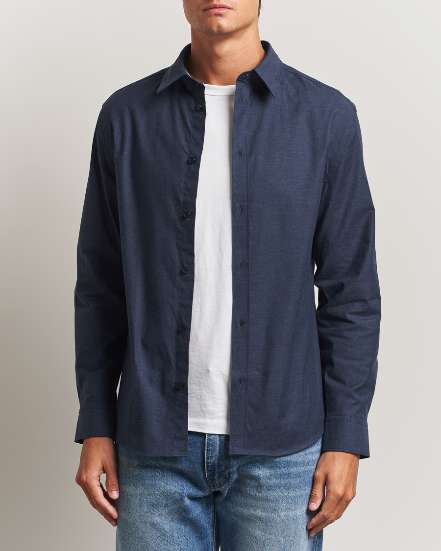 Herre | Skjorter | J.Lindeberg | Slim Fit Light Flannel Shirt Navy