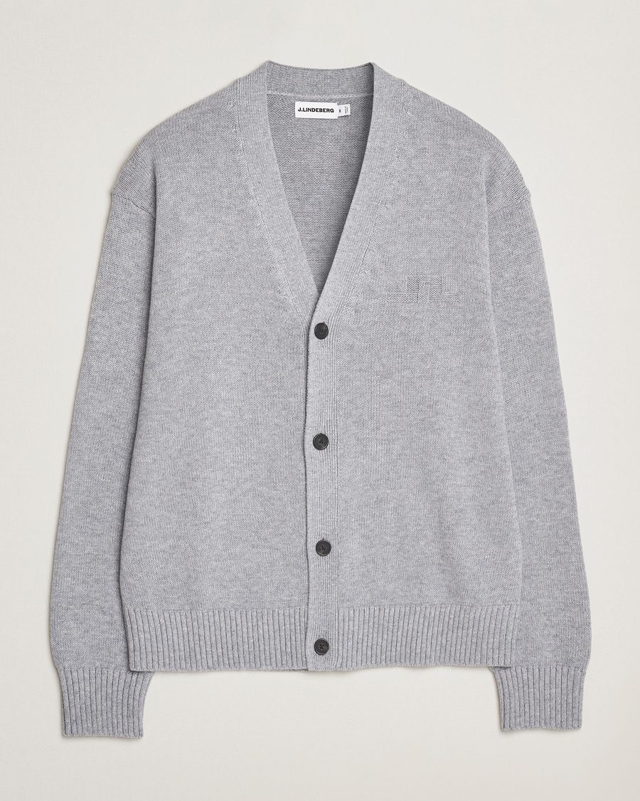 Herre | Trøjer | J.Lindeberg | Eddy Wool/Cotton Knitted Cardigan Light Grey Melange