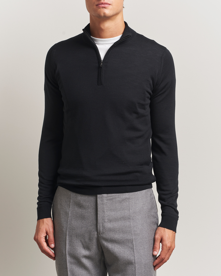 Herre | Trøjer | John Smedley | Barrow Extra Fine Merino Half Zip Black
