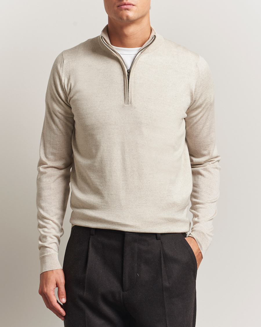 Herre | Trøjer | John Smedley | Barrow Extra Fine Merino Half Zip Grey Fleece