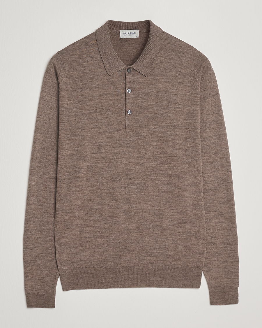 Herre | Trøjer | John Smedley | Belper Extra Fine Merino Polo Pullover Mushroom Brown