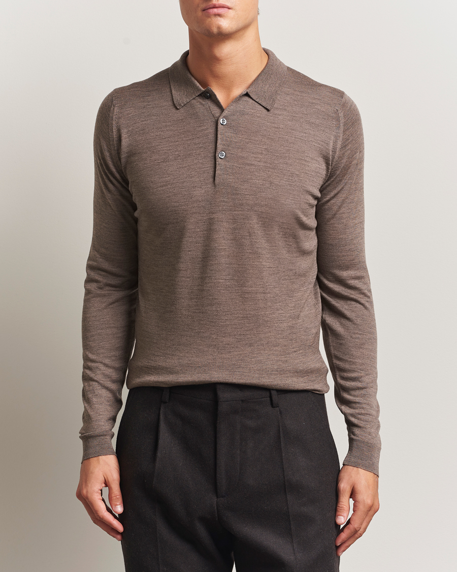 Herre | Trøjer | John Smedley | Belper Extra Fine Merino Polo Pullover Mushroom Brown