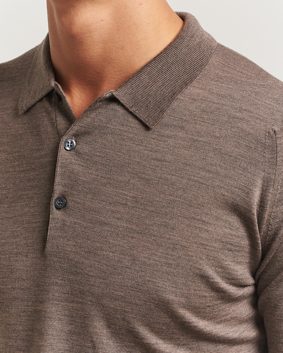 Herre | Trøjer | John Smedley | Belper Extra Fine Merino Polo Pullover Mushroom Brown