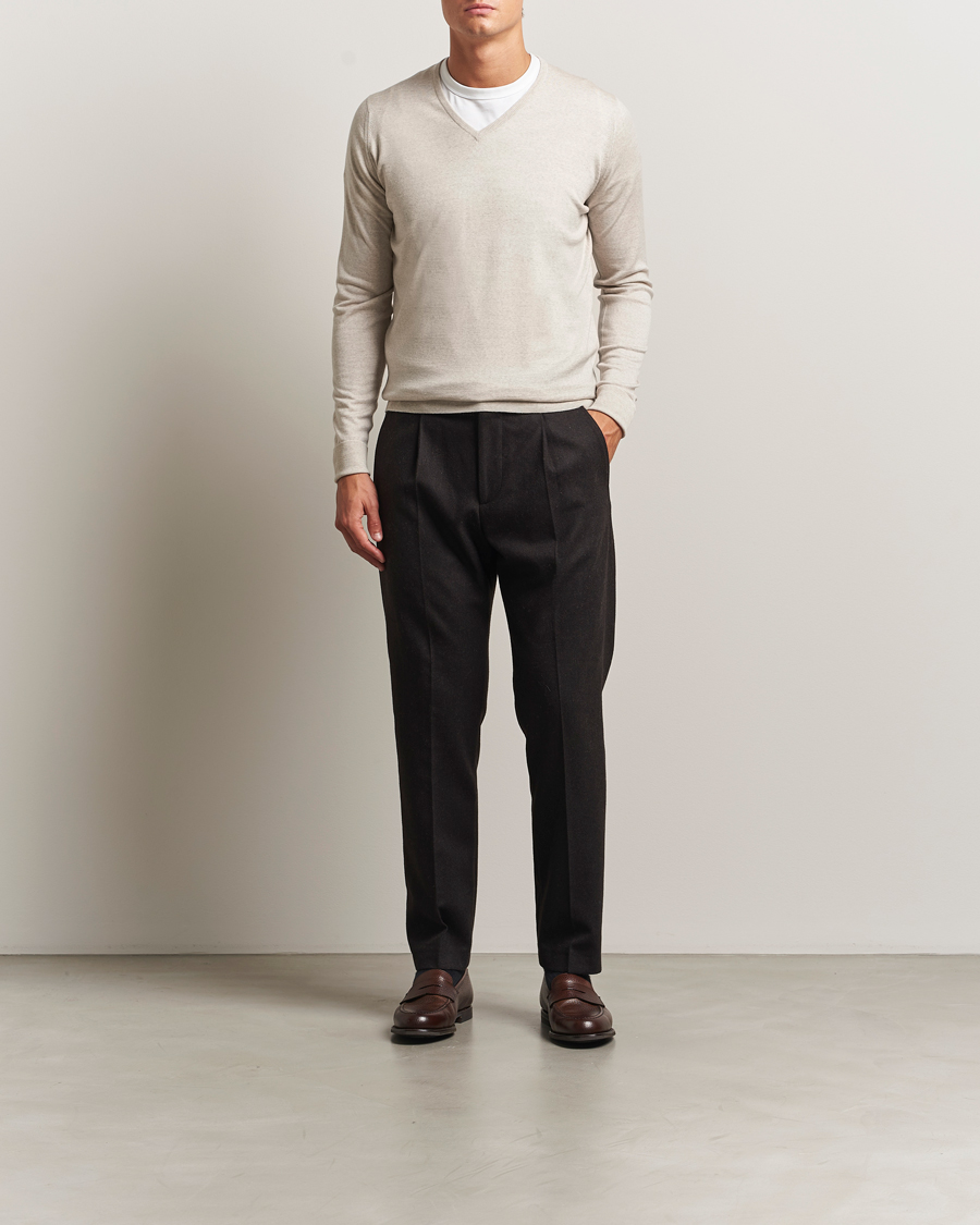 Herre | Trøjer | John Smedley | Bobby Extra Fine Merino V-Neck Pullover Grey Fleece