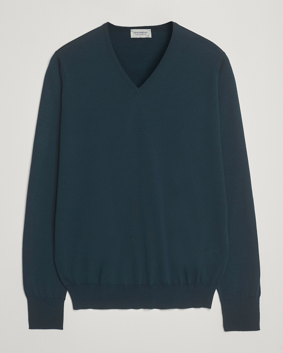 Herre | Trøjer | John Smedley | Bobby Extra Fine Merino V-Neck Pullover Richardson Green