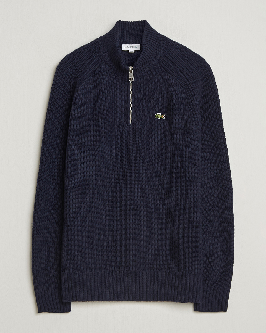 Herre | Trøjer | Lacoste | Heavy Knitted Wool Half Zip Navy