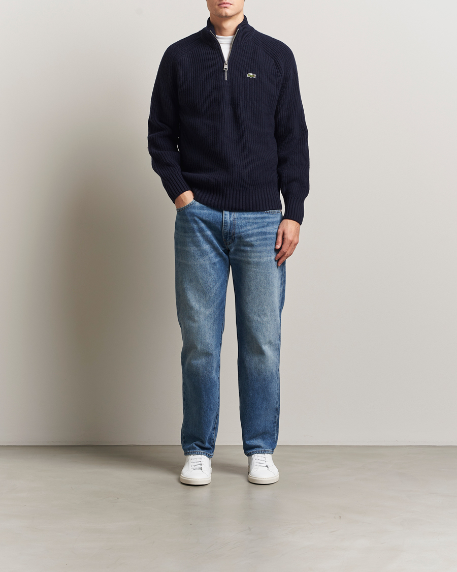 Herre | Trøjer | Lacoste | Heavy Knitted Wool Half Zip Navy