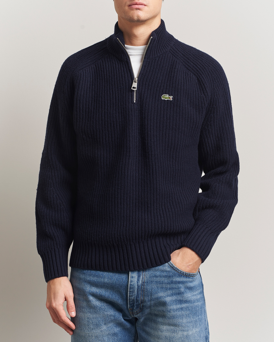 Herre | Trøjer | Lacoste | Heavy Knitted Wool Half Zip Navy