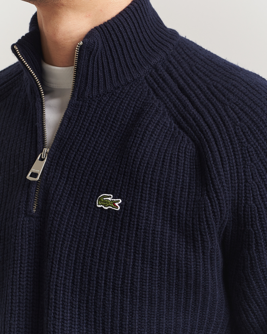 Herre | Trøjer | Lacoste | Heavy Knitted Wool Half Zip Navy