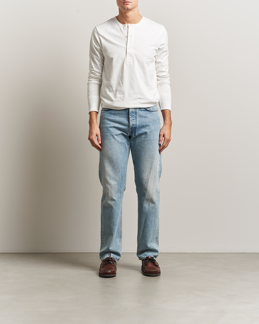 Herre | T-Shirts | Merz b. Schwanen | Classic Fit Sturdy Organic Cotton Henley White