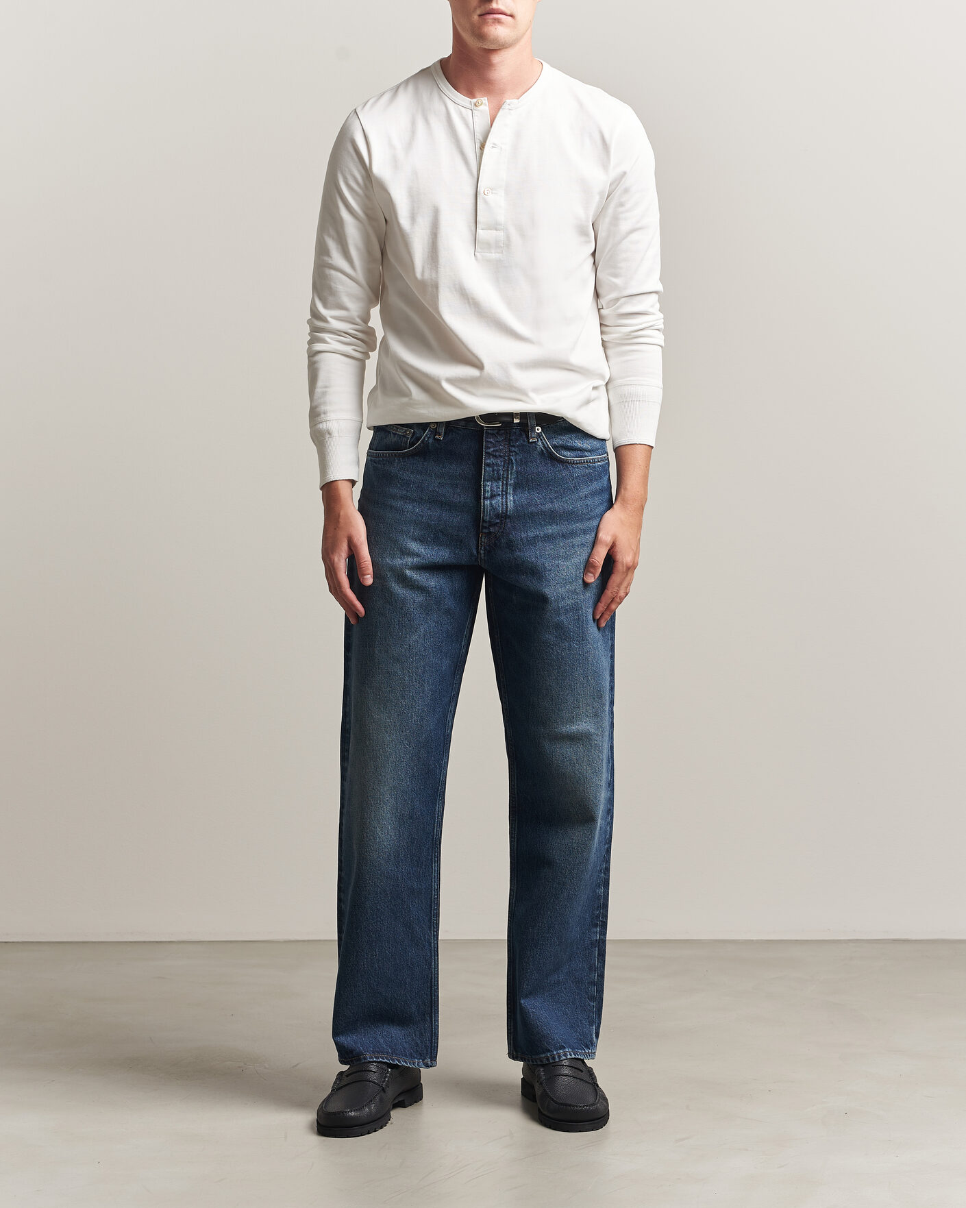 Herre | T-Shirts | Merz b. Schwanen | Classic Fit Sturdy Organic Cotton Henley White