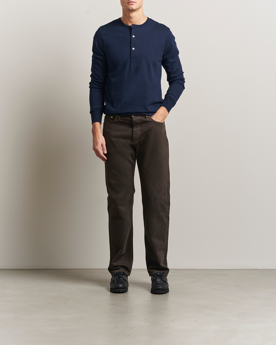 Herre | Trøjer | Merz b. Schwanen | Classic Fit Sturdy Organic Cotton Henley Ink Blue