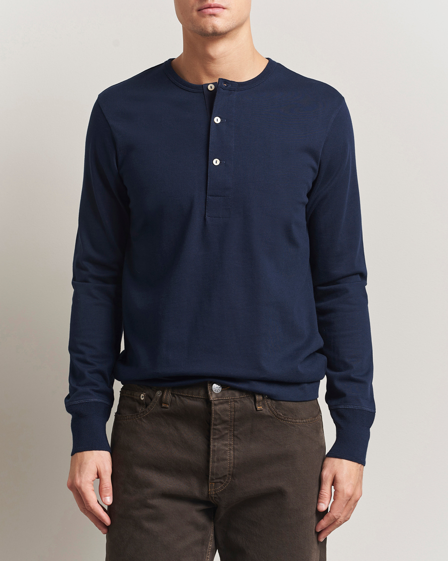 Herre | Trøjer | Merz b. Schwanen | Classic Fit Sturdy Organic Cotton Henley Ink Blue