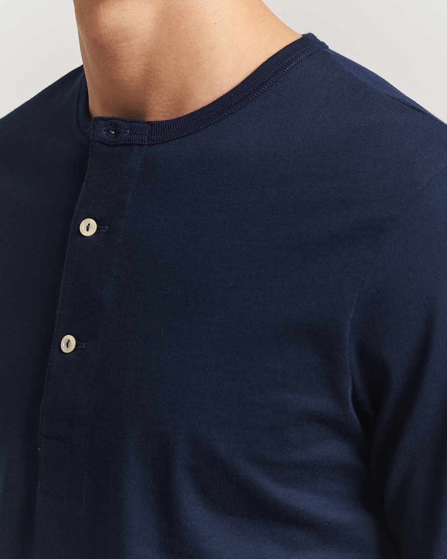 Herre | Trøjer | Merz b. Schwanen | Classic Fit Sturdy Organic Cotton Henley Ink Blue