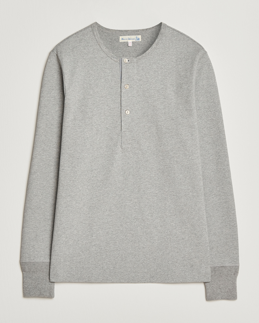 Herre | Trøjer | Merz b. Schwanen | Classic Fit Sturdy Organic Cotton Henley Grey Melange