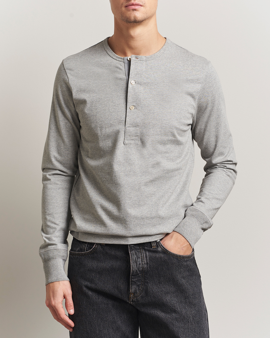 Herre | Trøjer | Merz b. Schwanen | Classic Fit Sturdy Organic Cotton Henley Grey Melange