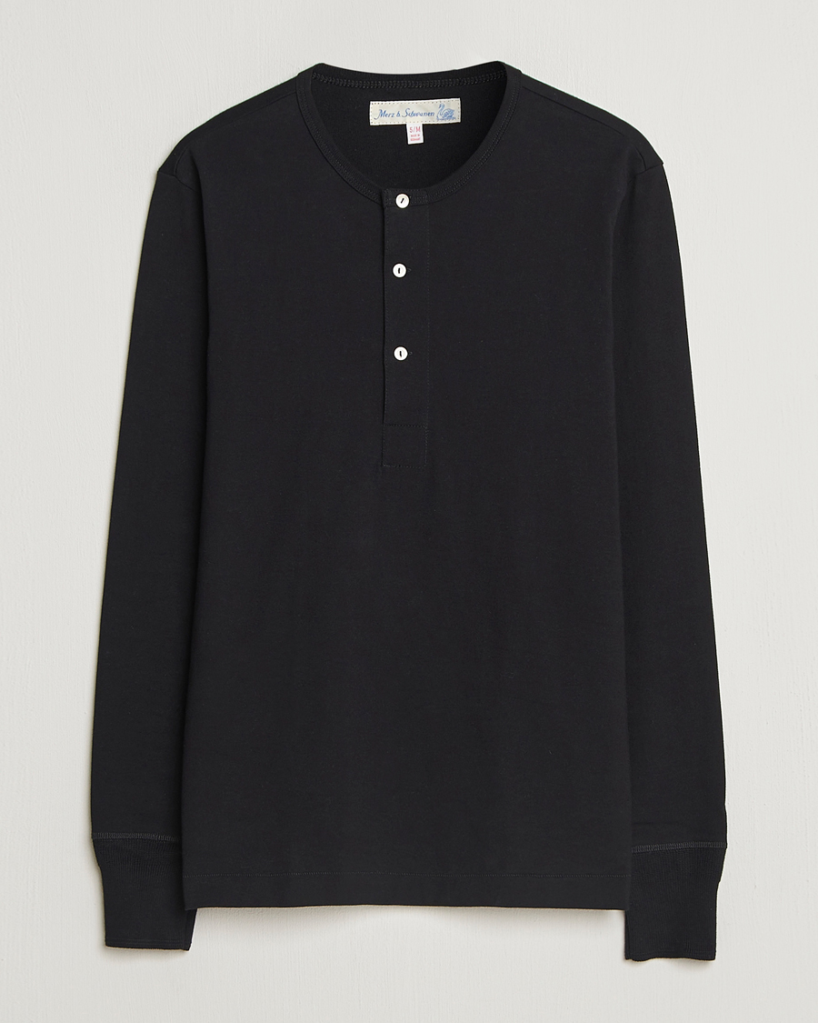 Herre | Trøjer | Merz b. Schwanen | Classic Fit Sturdy Organic Cotton Henley Black