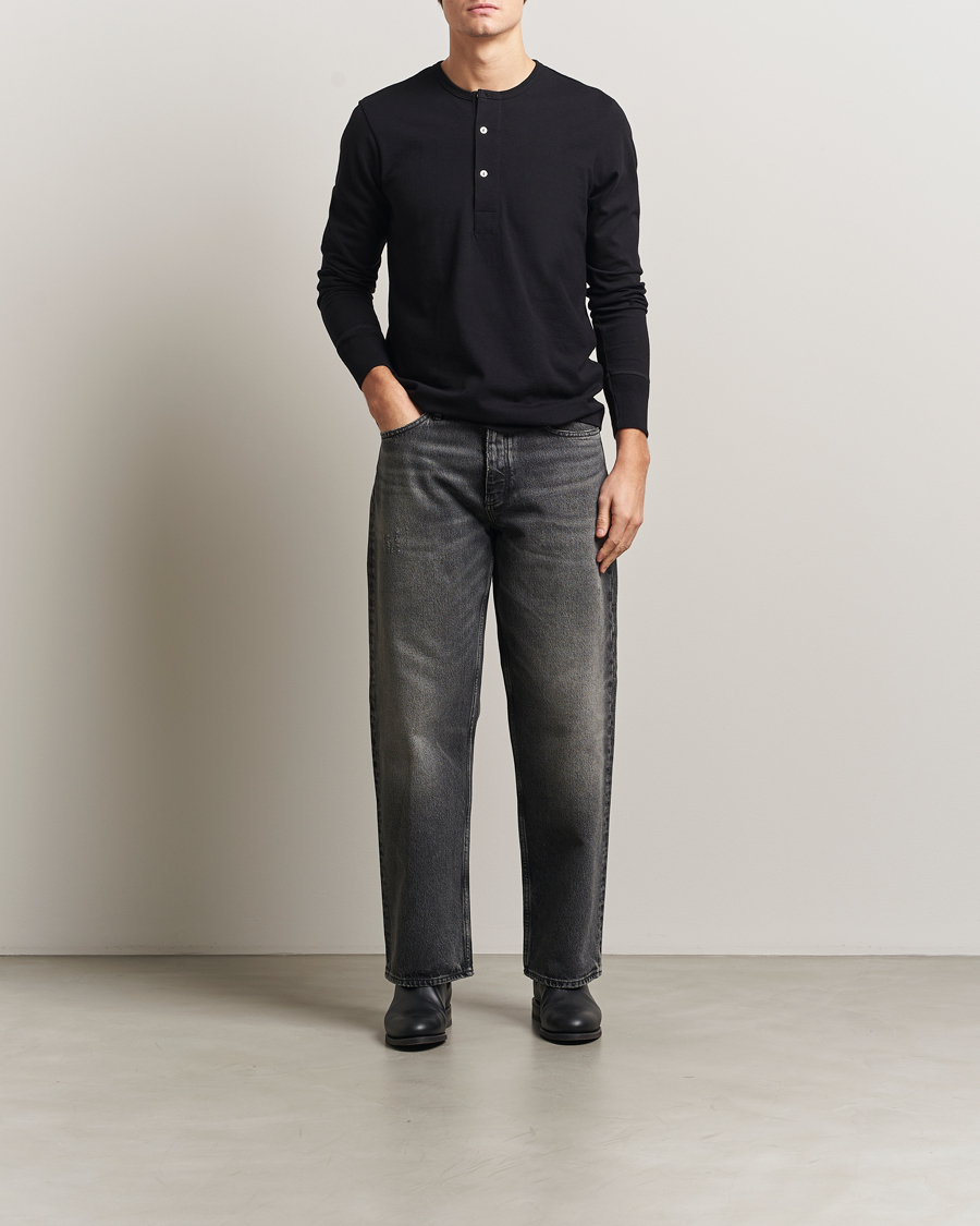 Herre | Trøjer | Merz b. Schwanen | Classic Fit Sturdy Organic Cotton Henley Black
