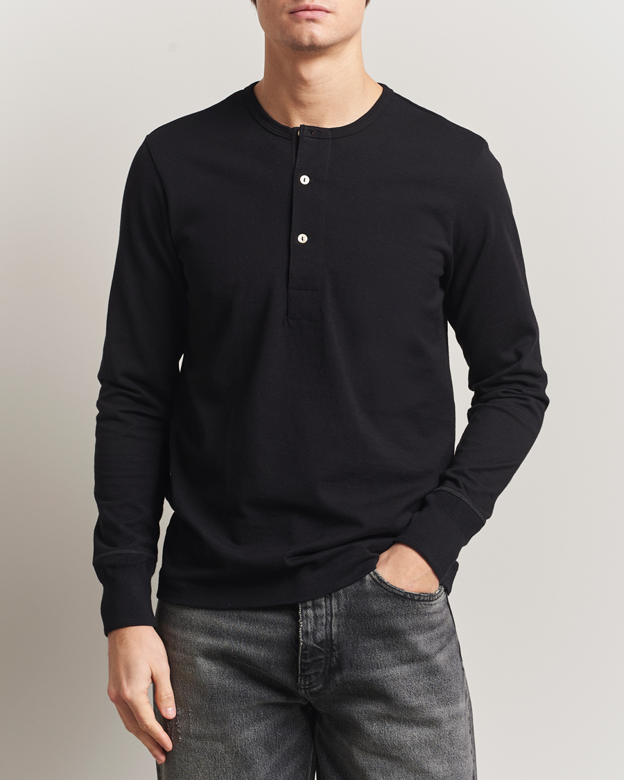 Herre | Trøjer | Merz b. Schwanen | Classic Fit Sturdy Organic Cotton Henley Black