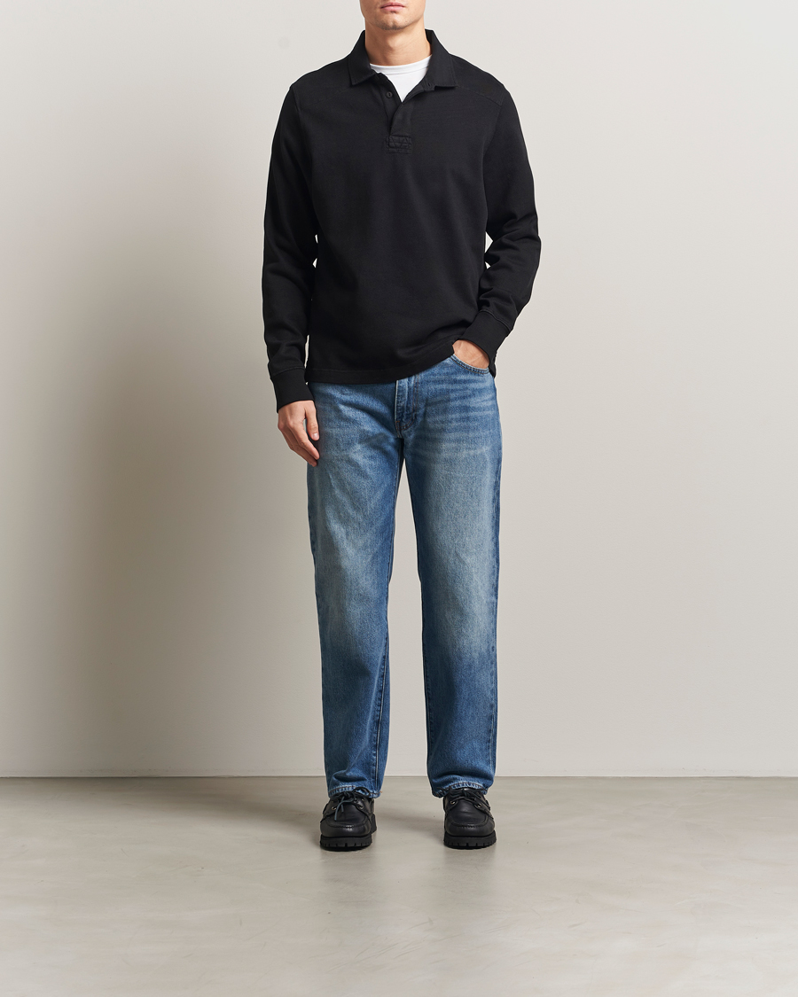 Herre | Trøjer | Merz b. Schwanen | Relaxed Fit Vintage Cotton Rugby Shirt Black