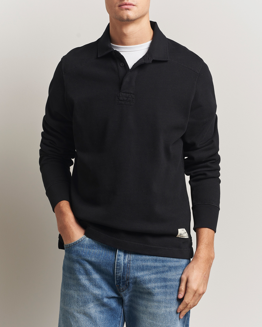 Herre | Trøjer | Merz b. Schwanen | Relaxed Fit Vintage Cotton Rugby Shirt Black